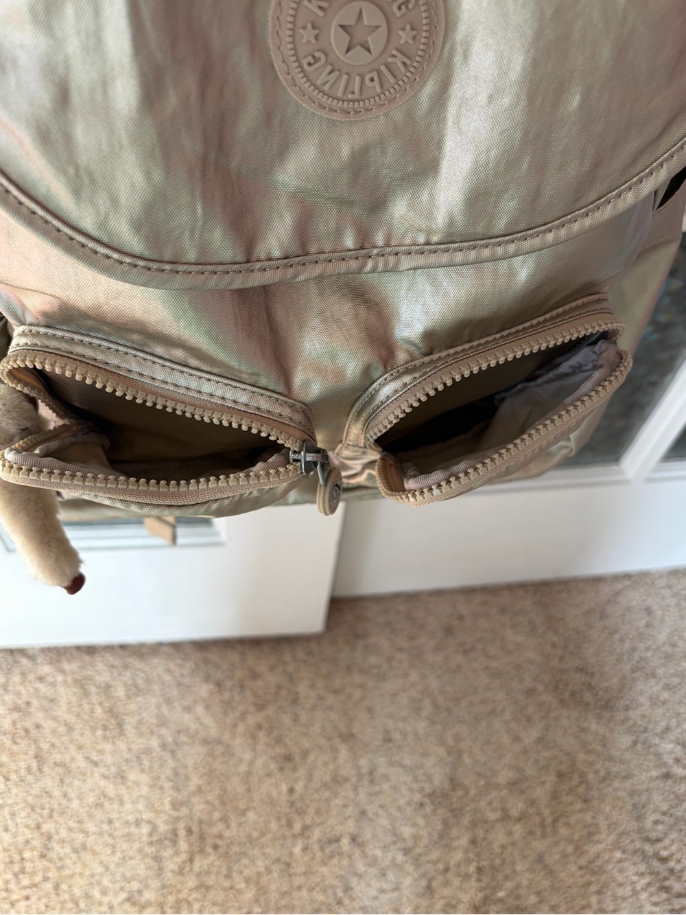 Kipling Gold Lightweight Nylon Backpack with Monkey Keychain - Picture 12 of 13